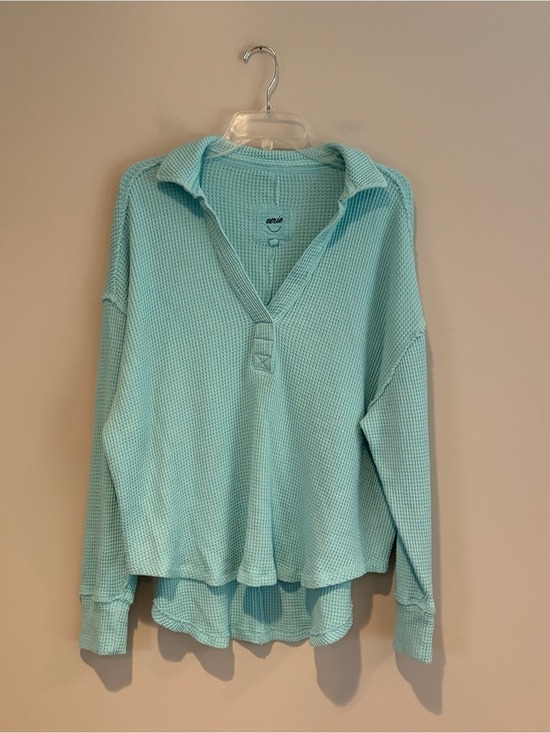 aerie Tops - Aerie Light Aqua Waffle Knit Collared Pullover Size M